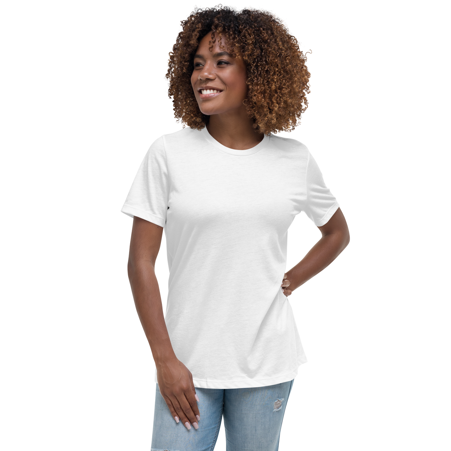 "I'd rather be standing next to my own personal abyss" printed on a white women's relaxed t-shirt worn by a female