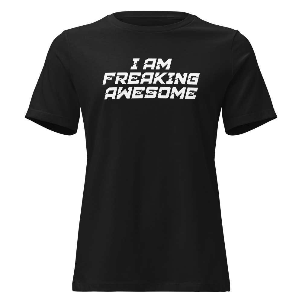 "I Am Freaking Awesome" printed on a black on an invisible / simulated body