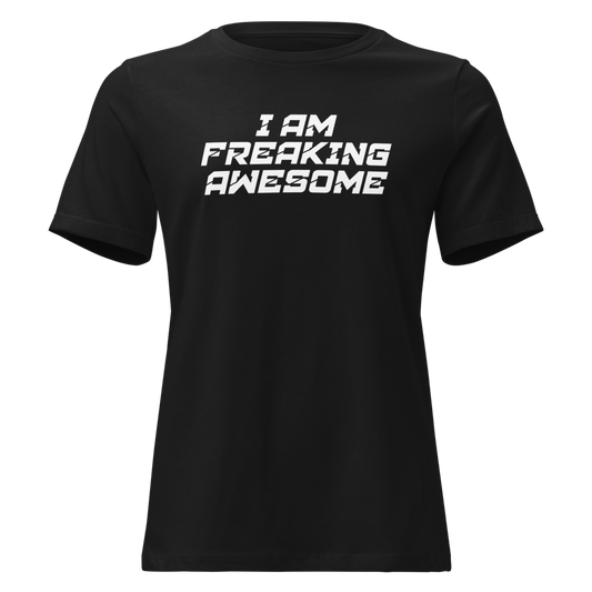 "I Am Freaking Awesome" printed on a black on an invisible / simulated body