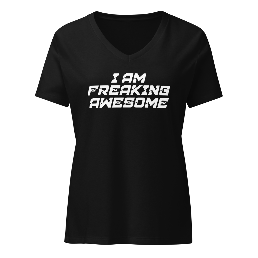 "I Am Freaking Awesome" printed on a solid black blend on an invisible / simulated body