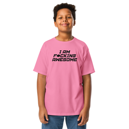 "I Am F*cking Awesome" printed on a azalea youth classic tee worn by a male