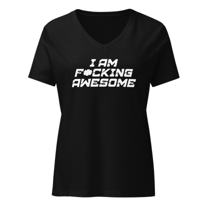 "I Am F*cking Awesome" printed on a solid black blend on an invisible / simulated body