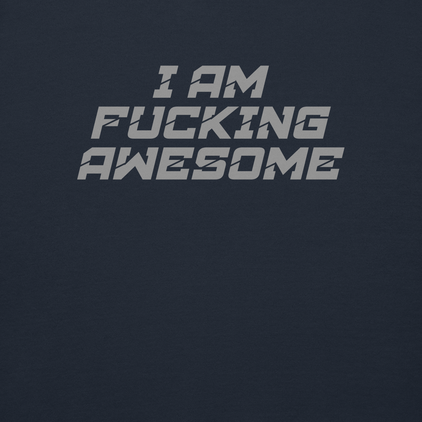 "I Am Fucking Awesome" printed on a navy blazer background