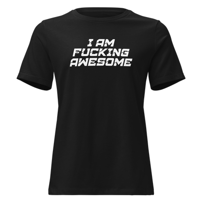 "I Am Fucking Awesome" printed on a black on an invisible / simulated body