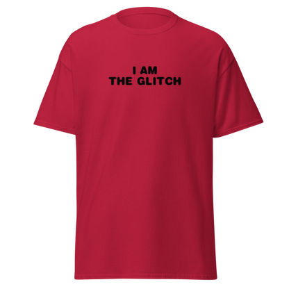 "I am the glitch" printed on a cardinal on an invisible body