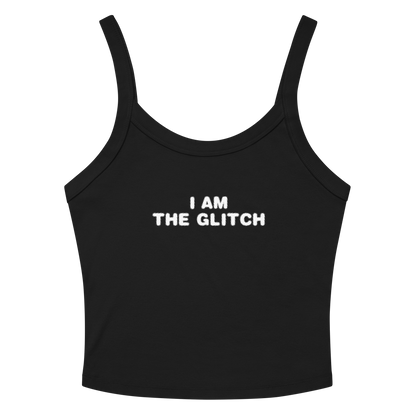 "I am the glitch" printed on a solid black blend tbd