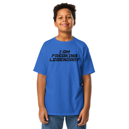 "I Am Freaking Legendary" printed on a royal youth classic tee worn by a male