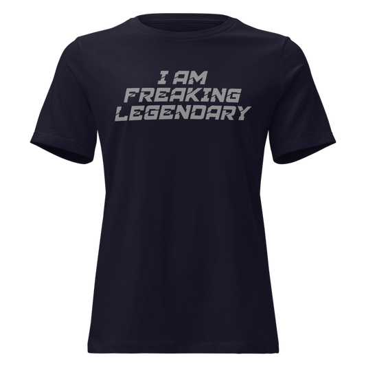 "I Am Freaking Legendary" printed on a navy on an invisible / simulated body