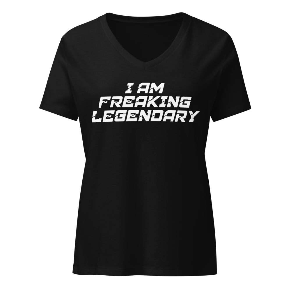 "I Am Freaking Legendary" printed on a solid black blend on an invisible / simulated body