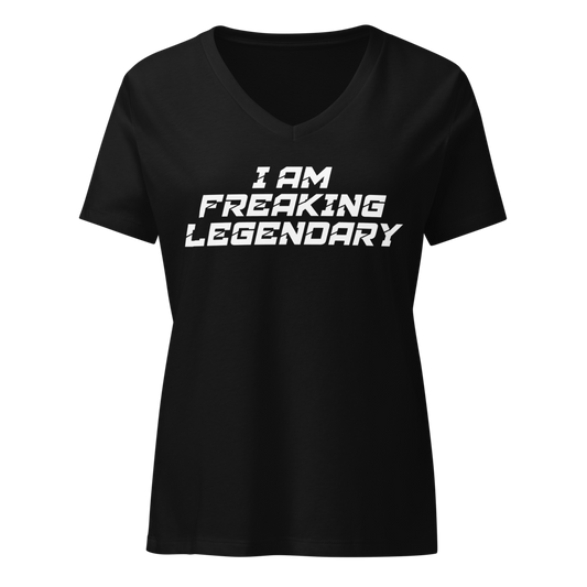"I Am Freaking Legendary" printed on a solid black blend on an invisible / simulated body