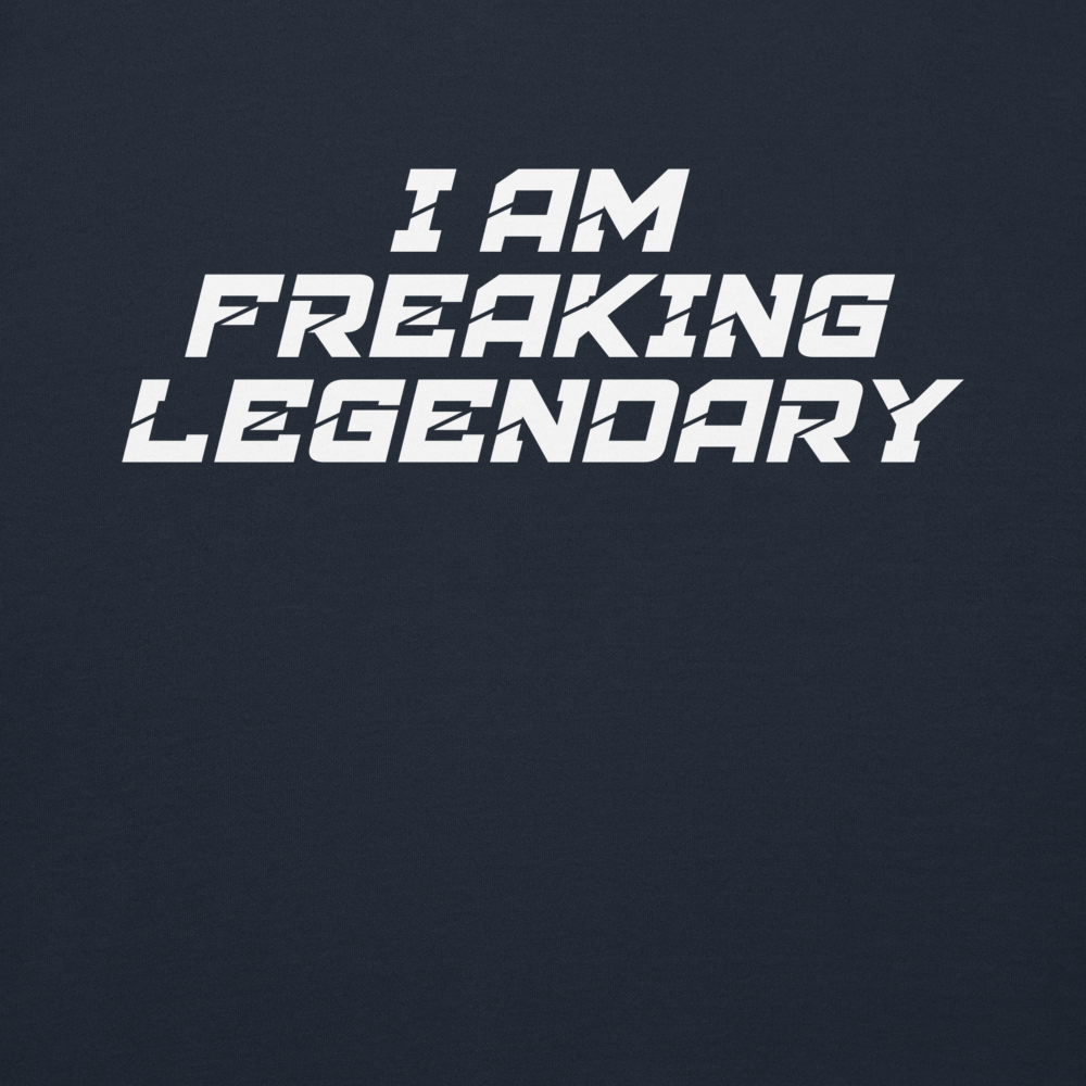 "I Am Freaking Legendary" printed on a navy blazer background