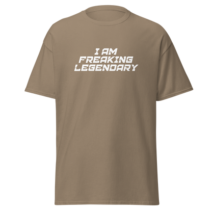 "I Am Freaking Legendary" printed on a brown savana on an invisible body