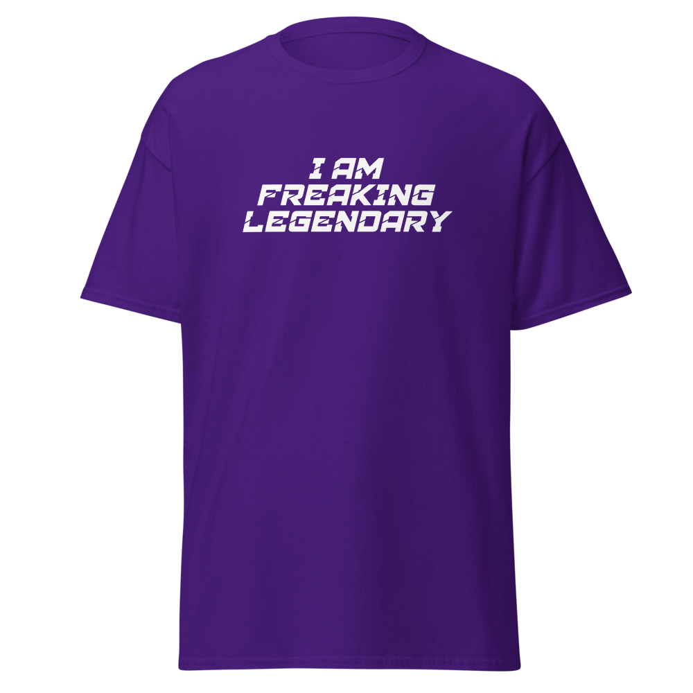 "I Am Freaking Legendary" printed on a purple on an invisible body
