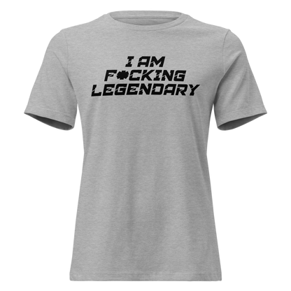 "I Am F*cking Legendary" printed on a athletic heather on an invisible / simulated body