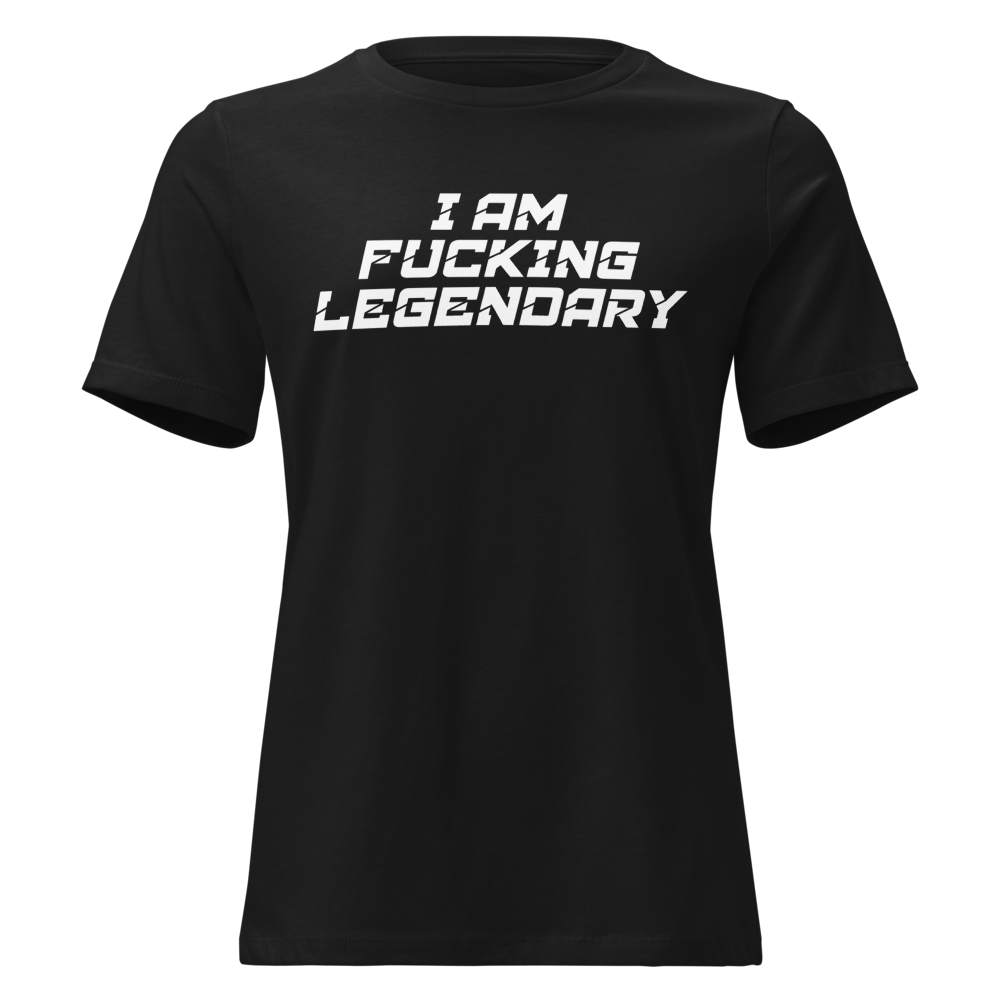 "I Am Fucking Legendary" printed on a black on an invisible / simulated body