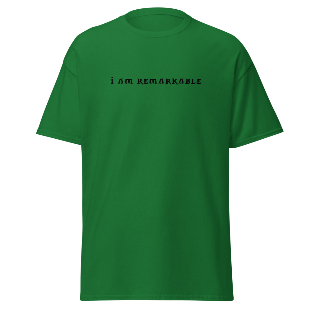 "I am remarkable" printed on a turf green on an invisible body