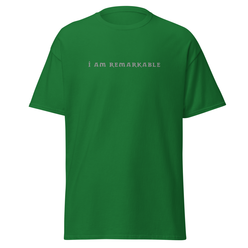 "I am remarkable" printed on a turf green on an invisible body