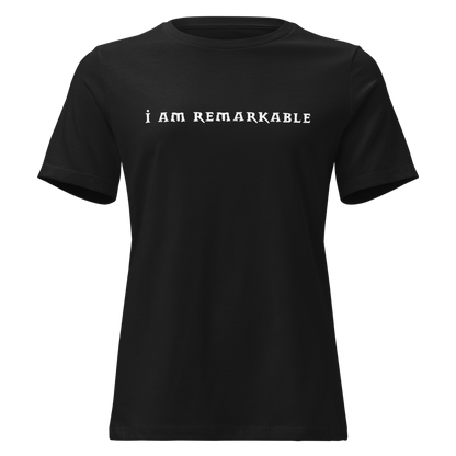 "I am remarkable" printed on a black on an invisible / simulated body
