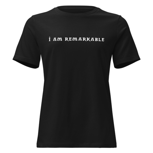 "I am remarkable" printed on a black on an invisible / simulated body