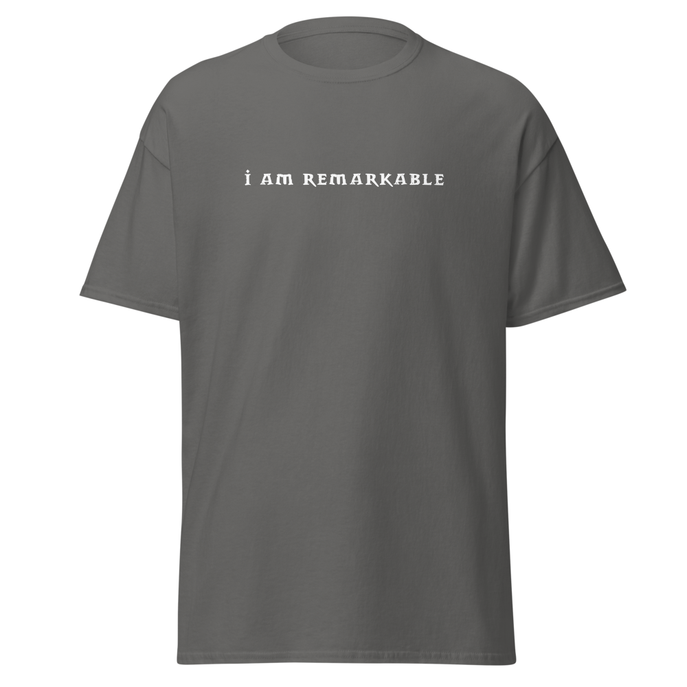 "I am remarkable" printed on a charcoal on an invisible body