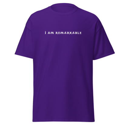 "I am remarkable" printed on a purple on an invisible body