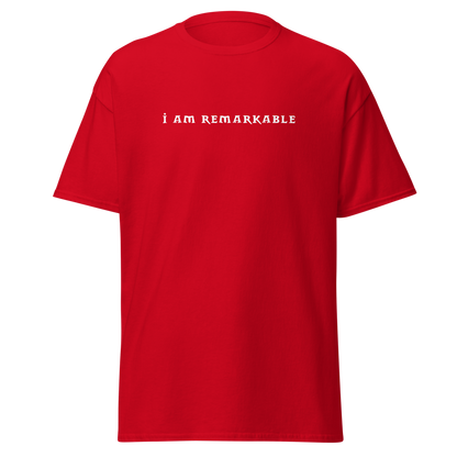 "I am remarkable" printed on a red on an invisible body