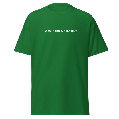 "I am remarkable" printed on a turf green on an invisible body