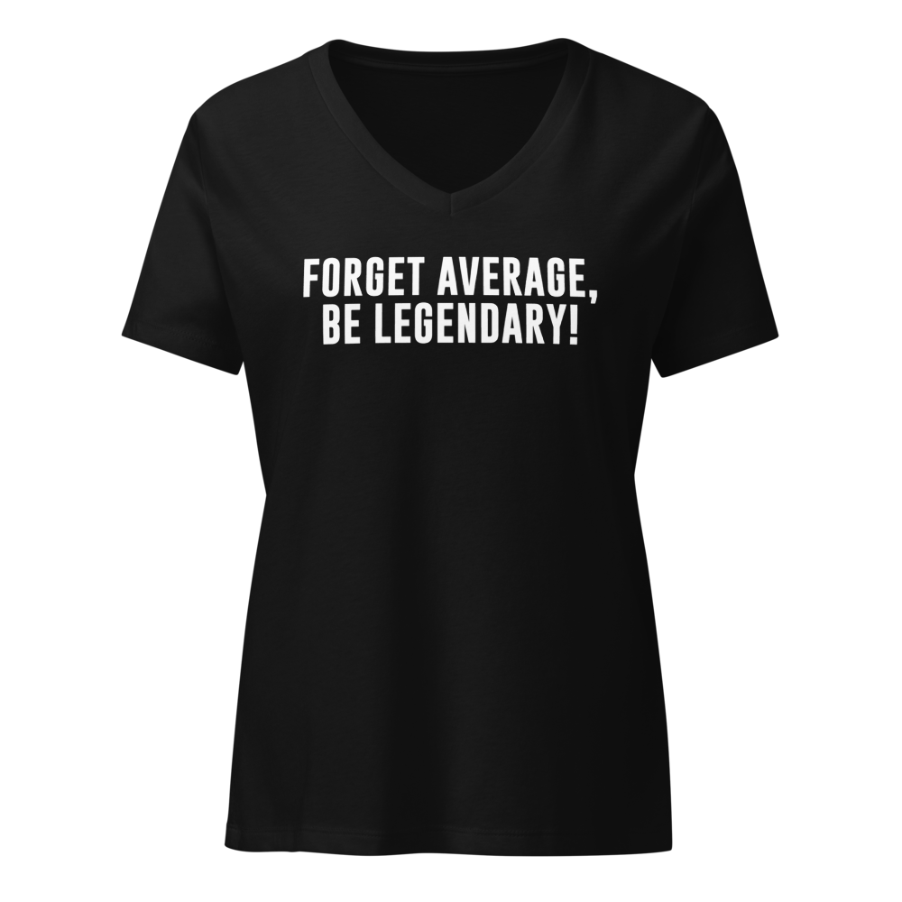 "Forget Average, Be Legendary!" printed on a solid black blend on an invisible / simulated body