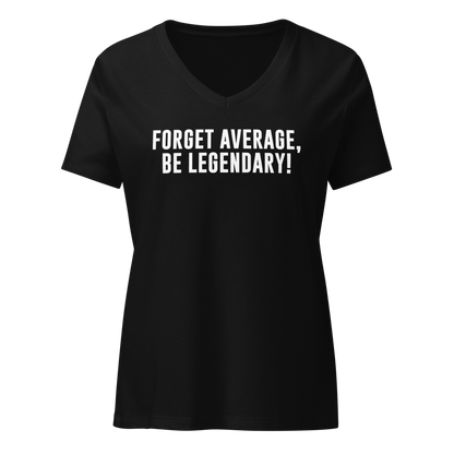 "Forget Average, Be Legendary!" printed on a solid black blend on an invisible / simulated body