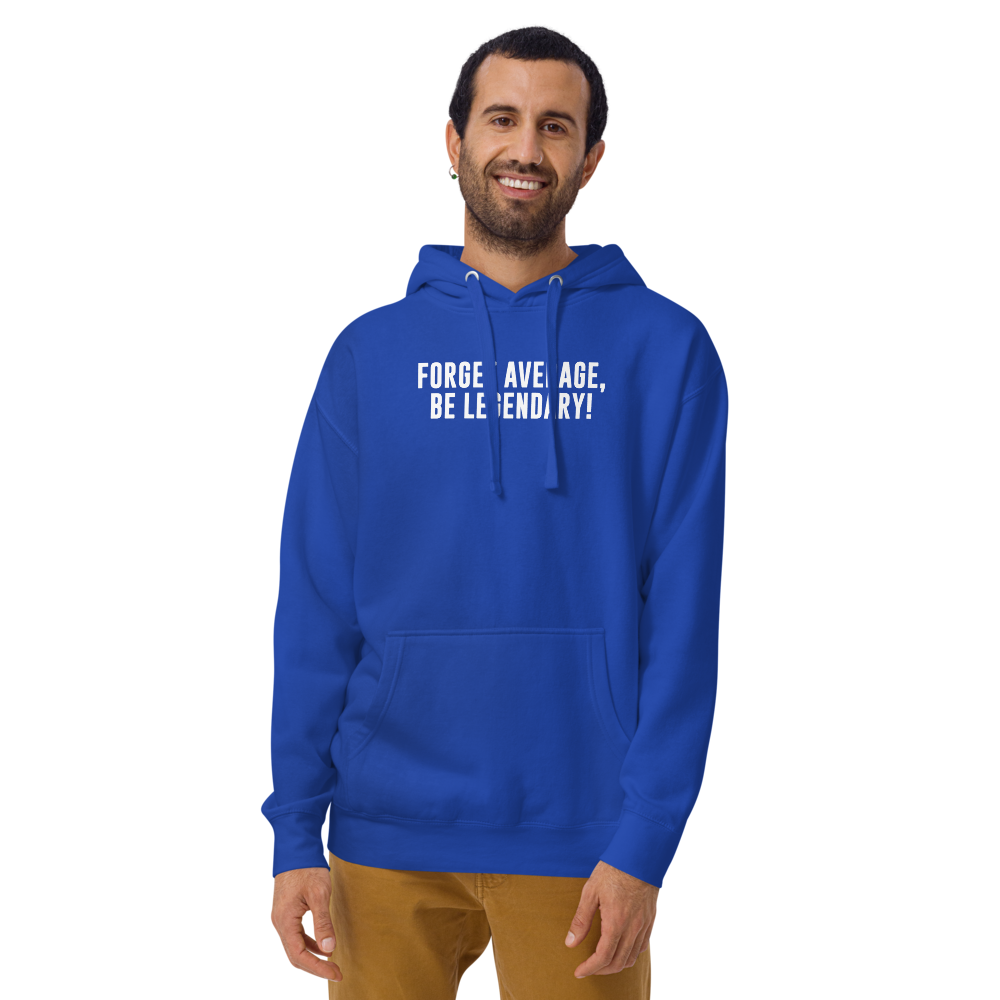 "Forget Average, Be Legendary!" printed on a team royal warn by a male