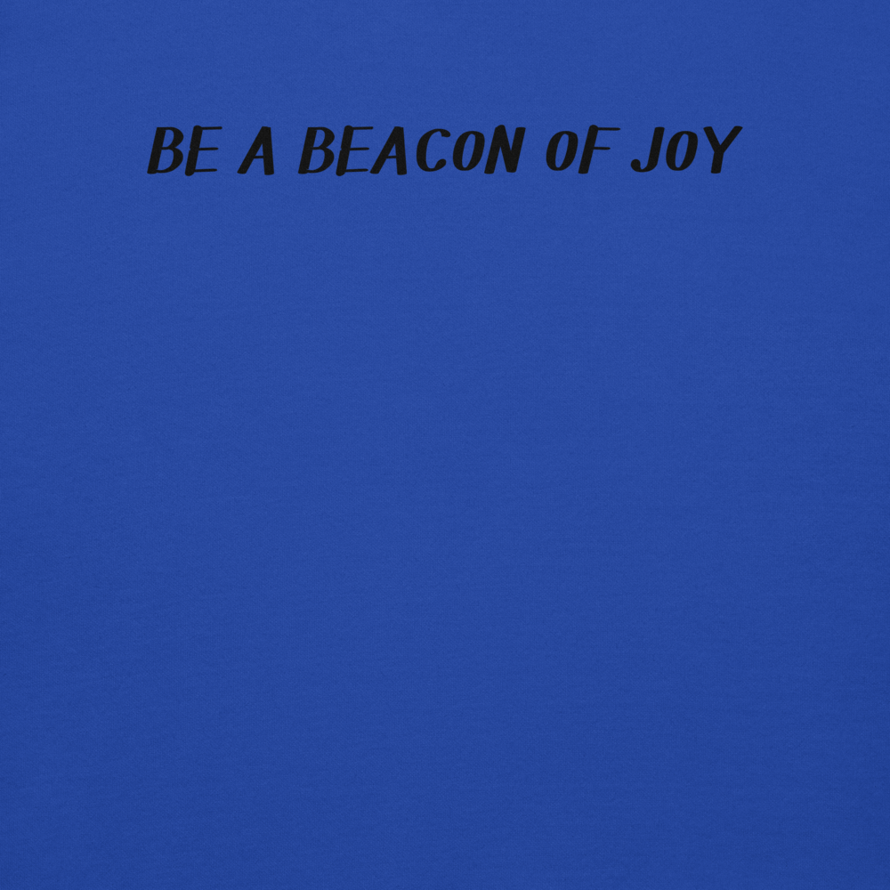 "Be a beacon of joy" printed on a team royal background