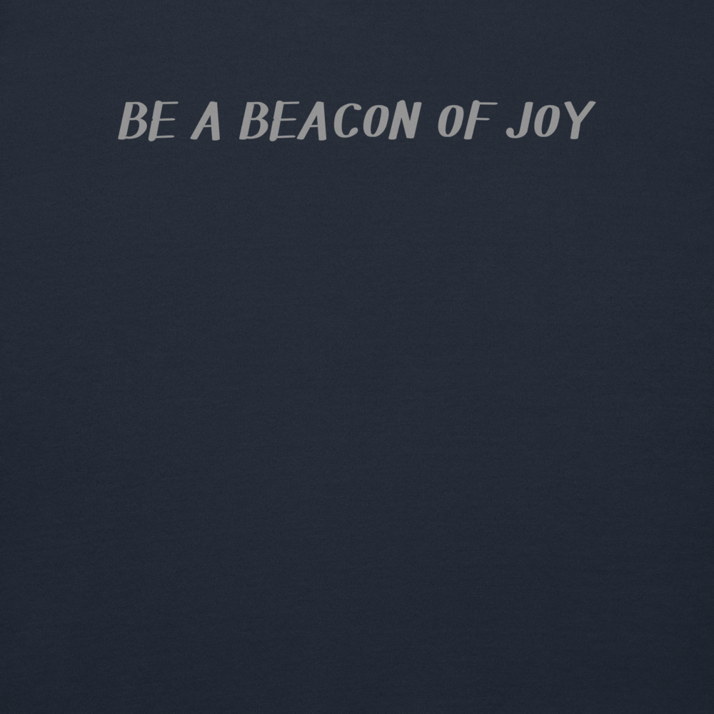 "Be a beacon of joy" printed on a navy blazer background