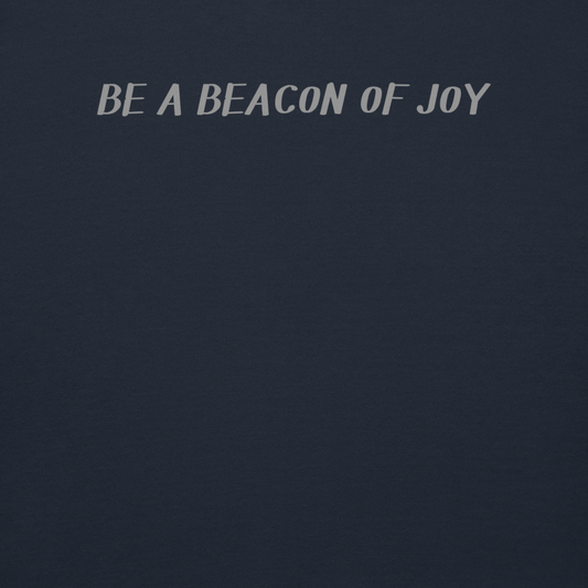 "Be a beacon of joy" printed on a navy blazer background