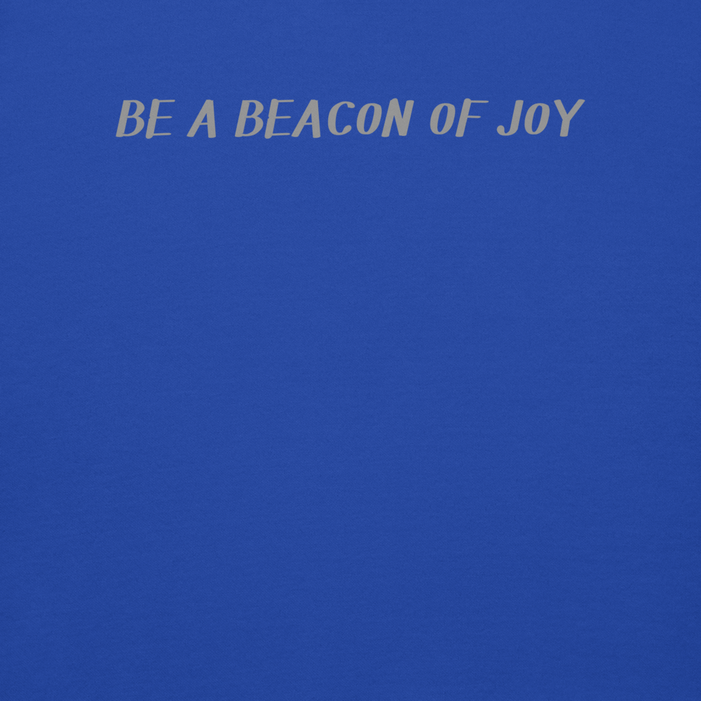 "Be a beacon of joy" printed on a team royal background