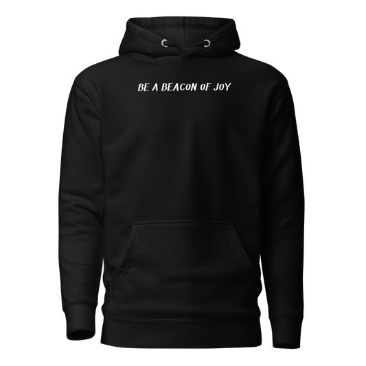 "Be a beacon of joy" printed on a black on an invisible / simulated body