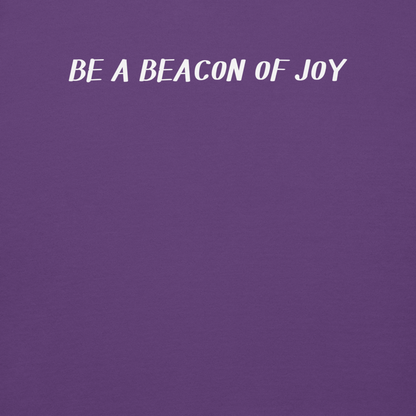 "Be a beacon of joy" printed on a purple background