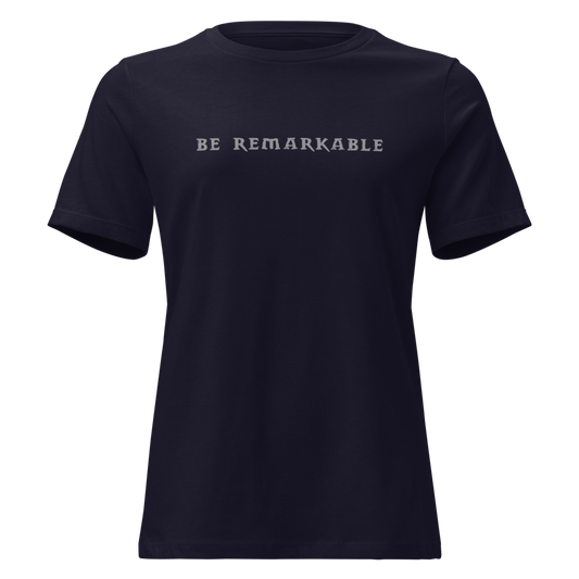 "Be remarkable" printed on a navy on an invisible / simulated body