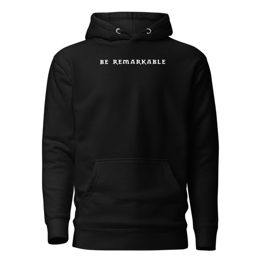 "Be remarkable" printed on a black on an invisible / simulated body