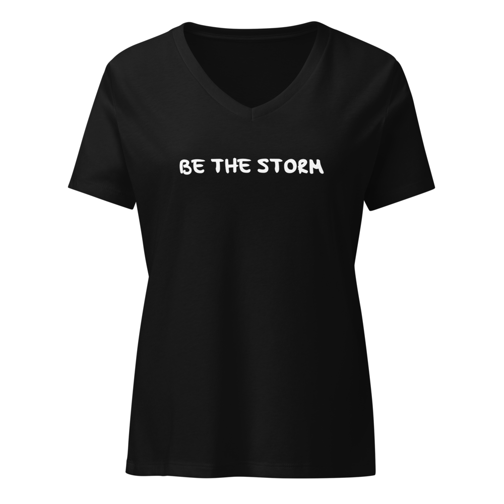 "Be the storm" printed on a solid black blend on an invisible / simulated body
