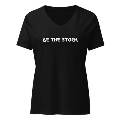 "Be the storm" printed on a solid black blend on an invisible / simulated body