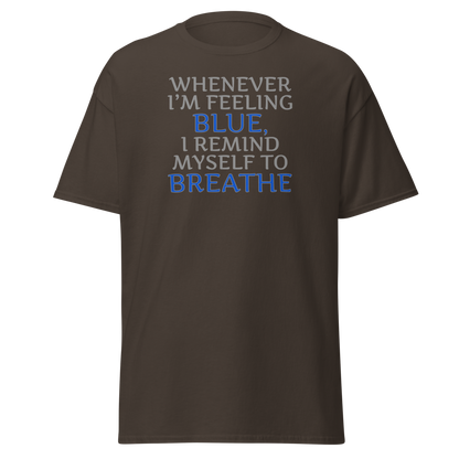 "Whenever I'm feeling blue, I remind myself to breathe" printed on a dark chocolate on an invisible body