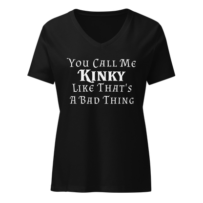 "You Call Me Kinky Like That's A Bad Thing" printed on a solid black blend on an invisible / simulated body