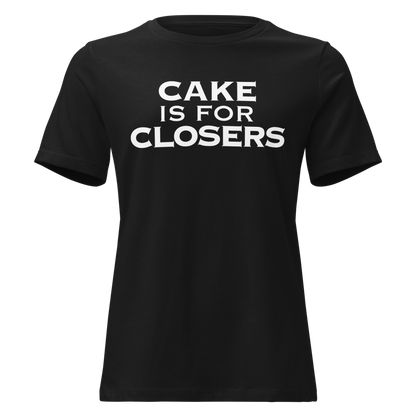 "Cake Is For Closers" printed on a black on an invisible / simulated body