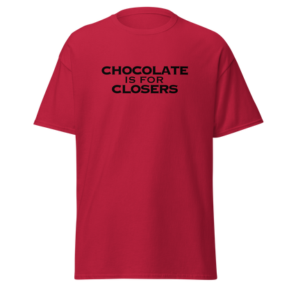 "Chocolate Is For Closers" printed on a cardinal on an invisible body