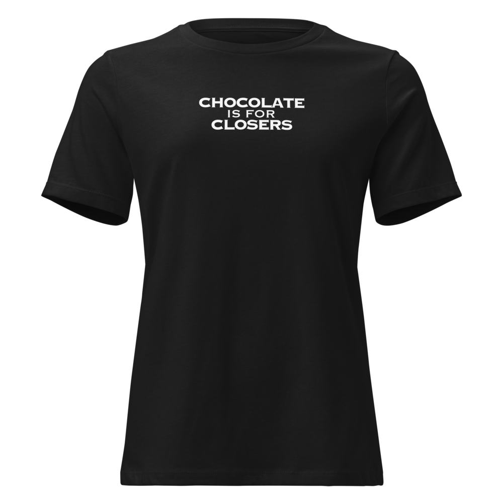 "Chocolate Is For Closers" printed on a black on an invisible / simulated body