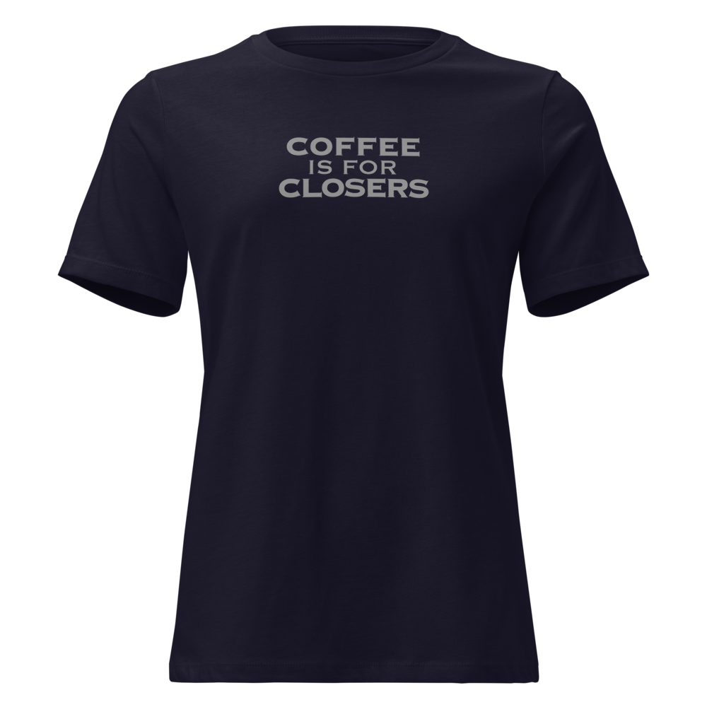 "Coffee Is For Closers" printed on a navy on an invisible / simulated body