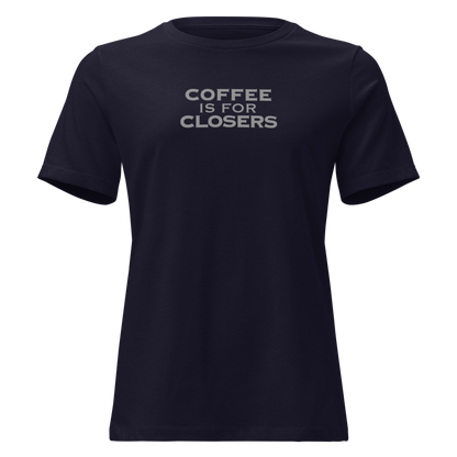 "Coffee Is For Closers" printed on a navy on an invisible / simulated body