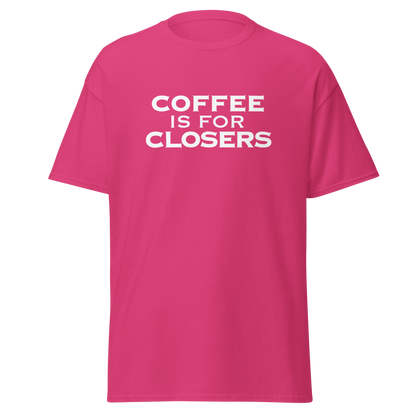 "Coffee Is For Closers" printed on a heliconia on an invisible body