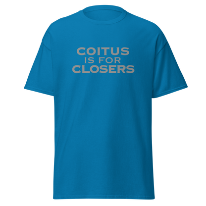 "Coitus Is For Closers" printed on a sapphire on an invisible body