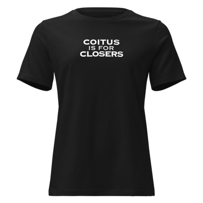 "Coitus Is For Closers" printed on a black on an invisible / simulated body